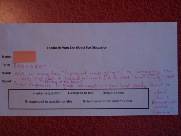 Formative feedback slip, student 2 